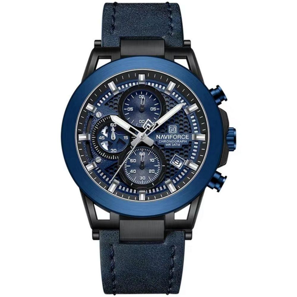 Relógio Analógico Design Esportivo Impermevel À Prova Da Água Pulseira Em Couro Ecológico Azul - 1