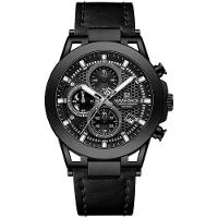 Relógio Analógico Design Esportivo Impermevel À Prova Da Água Pulseira Em Couro Ecológico Preto - 1