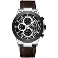 Relógio Analógico Design Esportivo Impermevel À Prova Da Água Pulseira Em Couro Ecológico Marrom Prata - 1