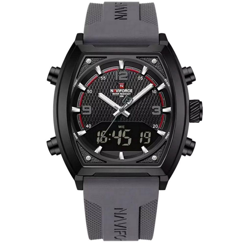 Relógio Digital Masculino Pulseira De Silicone Quartzo Tonneau Duplo Display Esportivo Cinza - 1