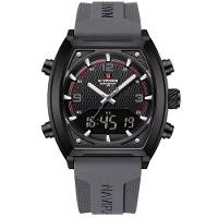 Relógio Digital Masculino Pulseira De Silicone Quartzo Tonneau Duplo Display Esportivo Cinza - 1