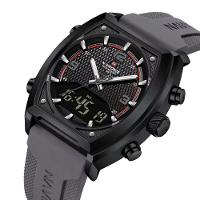 Relógio Digital Masculino Pulseira De Silicone Quartzo Tonneau Duplo Display Esportivo Cinza - 2