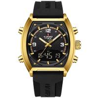Relógio Digital Masculino Pulseira De Silicone Quartzo Tonneau Duplo Display Esportivo Preto Dourado - 1