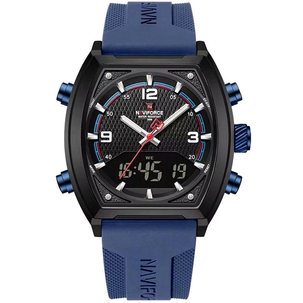 Relógio Digital Masculino Pulseira De Silicone Quartzo Tonneau Duplo Display Esportivo Azul Escuro - 1