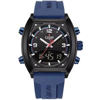 Relógio Digital Masculino Pulseira De Silicone Quartzo Tonneau Duplo Display Esportivo Azul Escuro - 1