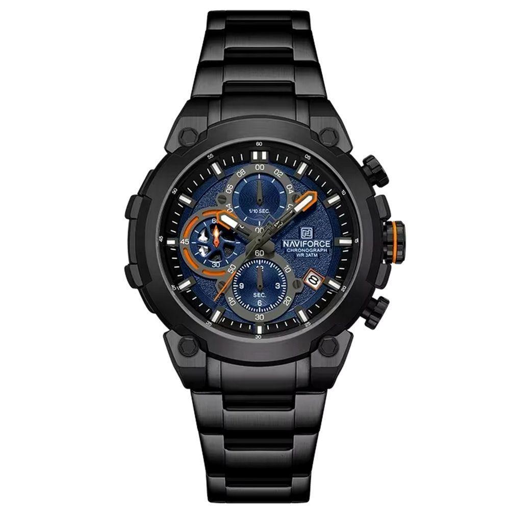 Relógio Masculino Quartzo Com Cronógrafo Esportivo Impermeavel Em Aço Inoxidável Preto Marinho - 1