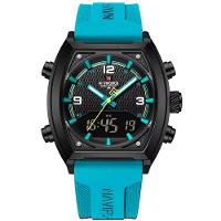 Relógio Digital Masculino Pulseira De Silicone Quartzo Tonneau Duplo Display Esportivo Azul Claro - 1