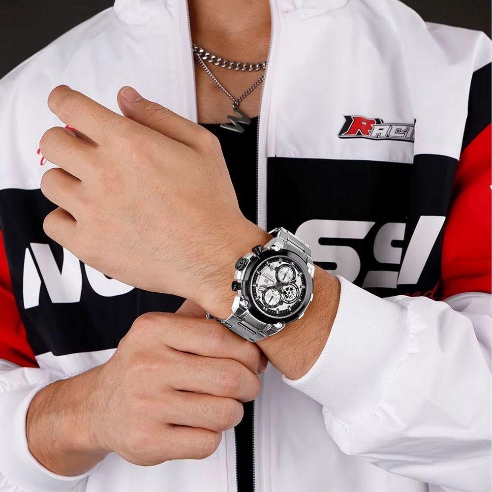 Relógio Masculino Quartzo Com Cronógrafo Esportivo Impermeavel Em Aço Inoxidável Prata - 4