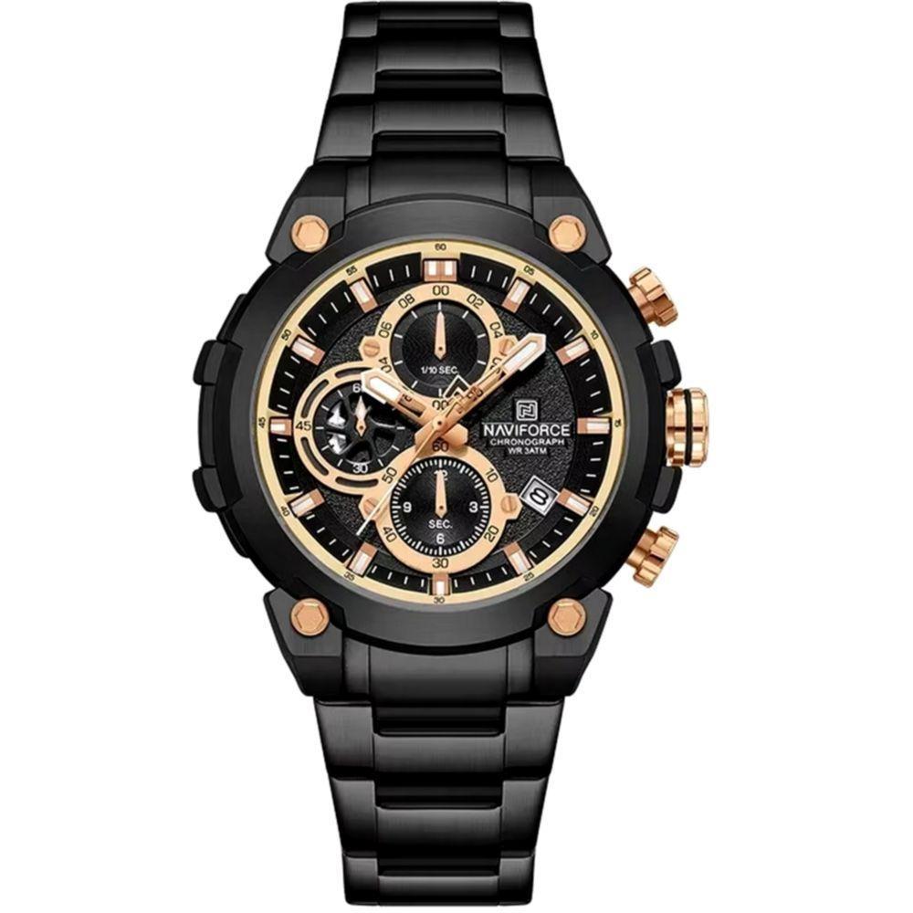 Relógio Masculino Quartzo Com Cronógrafo Esportivo Impermeavel Em Aço Inoxidável Preto Rose - 1