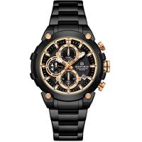 Relógio Masculino Quartzo Com Cronógrafo Esportivo Impermeavel Em Aço Inoxidável Preto Rose - 1