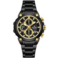 Relógio Masculino Quartzo Com Cronógrafo Esportivo Impermeavel Em Aço Inoxidável Preto Dourado - 1