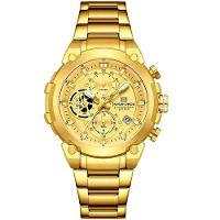 Relógio Masculino Quartzo Com Cronógrafo Esportivo Impermeavel Em Aço Inoxidável Dourado - 1