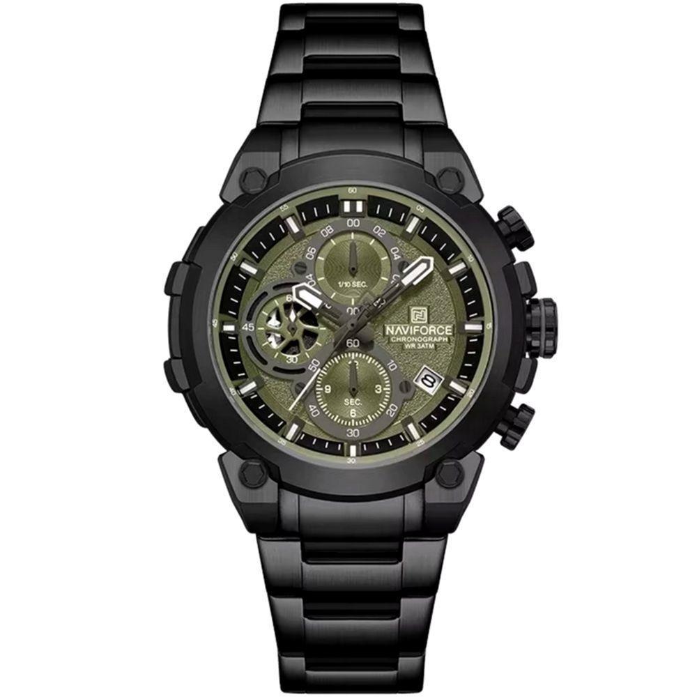 Relógio Masculino Quartzo Com Cronógrafo Esportivo Impermeavel Em Aço Inoxidável Verde Musgo - 1