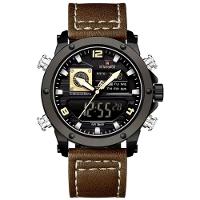 Relógio Masculino De Exibição Dupla Esportivo Militar De Quartzo Impermeavel 3atm À Prova Da Água Marrom - 1