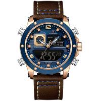 Relógio Masculino De Exibição Dupla Esportivo Militar De Quartzo Impermeavel 3atm À Prova Da Água Azul Dourado - 1