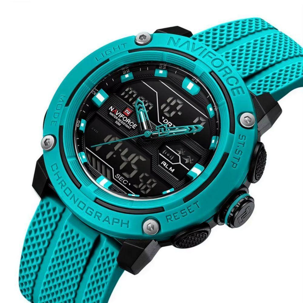 Relógio Esportivo Masculino Dupla Exibição De Quartzo Pulseira Silicone 5atm À Prova Da Água Azul - 2