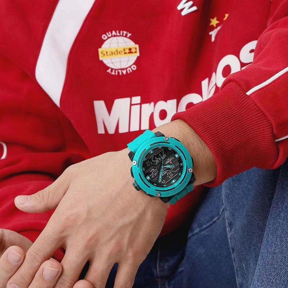 Relógio Esportivo Masculino Dupla Exibição De Quartzo Pulseira Silicone 5atm À Prova Da Água Azul - 4