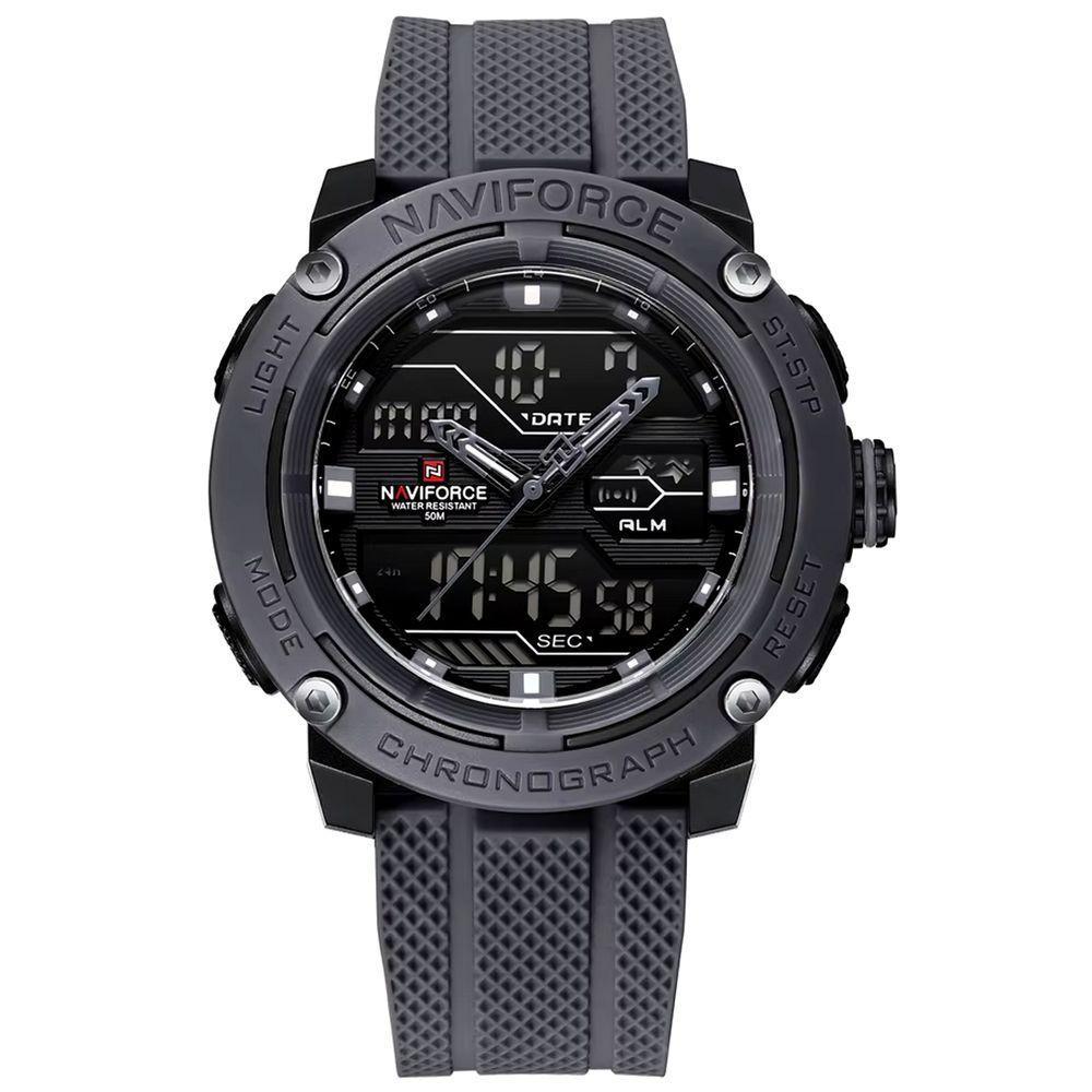 Relógio Esportivo Masculino Dupla Exibição De Quartzo Pulseira Silicone 5atm À Prova Da Água Cinza - 1