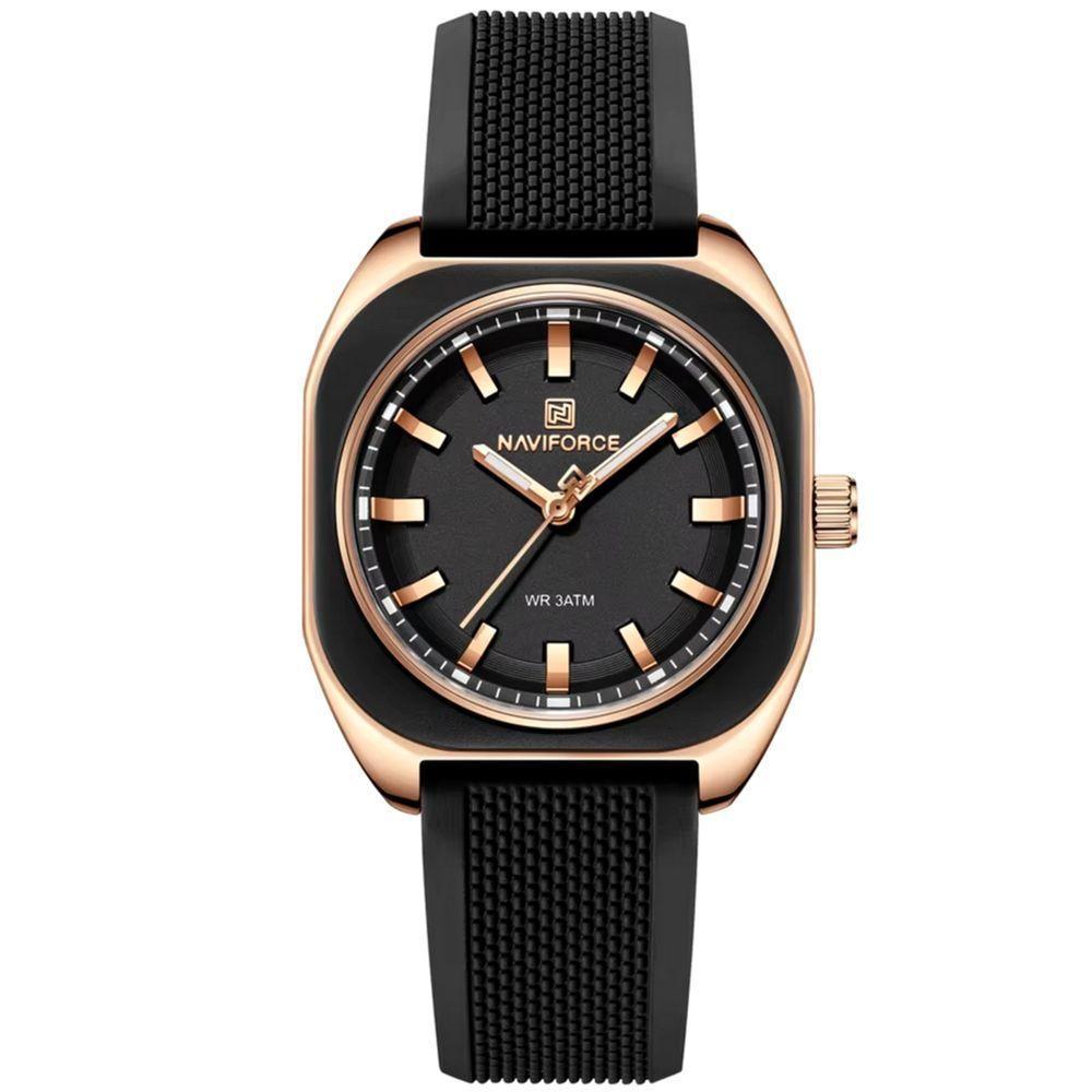 Relógio Feminino De Quartzo Casual Com Pulseira De Silicone Impermeavel 3atm Preto Dourado - 1