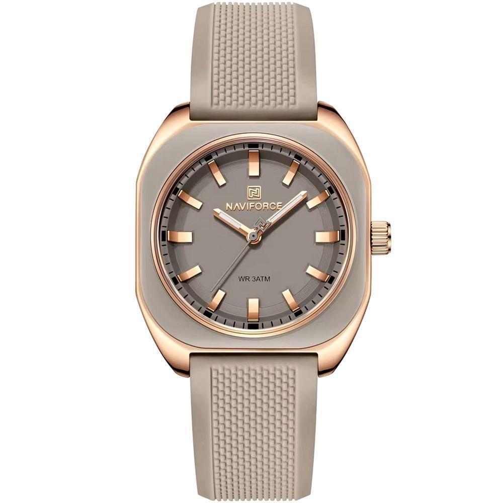 Relógio Feminino De Quartzo Casual Com Pulseira De Silicone Impermeavel 3atm Bege Cinza - 1