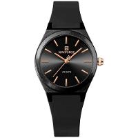 Relógio Analógico Feminino De Quartzo Casual Com Pulseira De Silicone Impermeavel Preto - 1