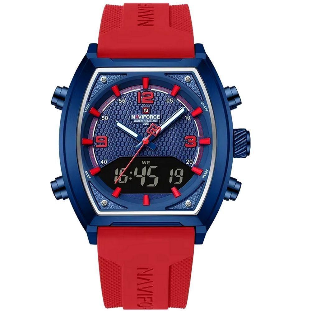 Relógio Digital Masculino Pulseira De Silicone Quartzo Tonneau Duplo Display Esportivo Vermelho - 1