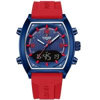 Relógio Digital Masculino Pulseira De Silicone Quartzo Tonneau Duplo Display Esportivo Vermelho - 1