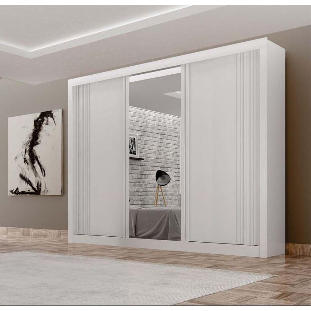 Guarda Roupa Casal Com Espelho 3 Portas 4 Gavetas Milano-branco Leifer Móveis - 1