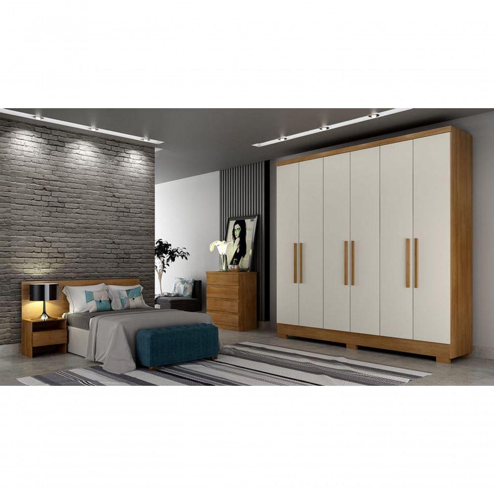 Guarda Roupa Solteiro Com Pés 6 Portas 4 Gavetas Milly-cumaru Off White Móveis Novo Horizonte - 1
