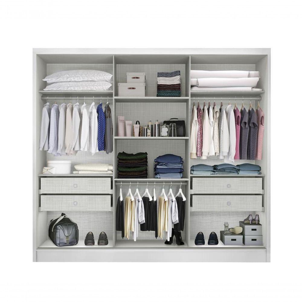 Guarda Roupa Casal Com Espelho 3 Portas 4 Gavetas Medelim-branco Móveis Novo Horizonte - 4