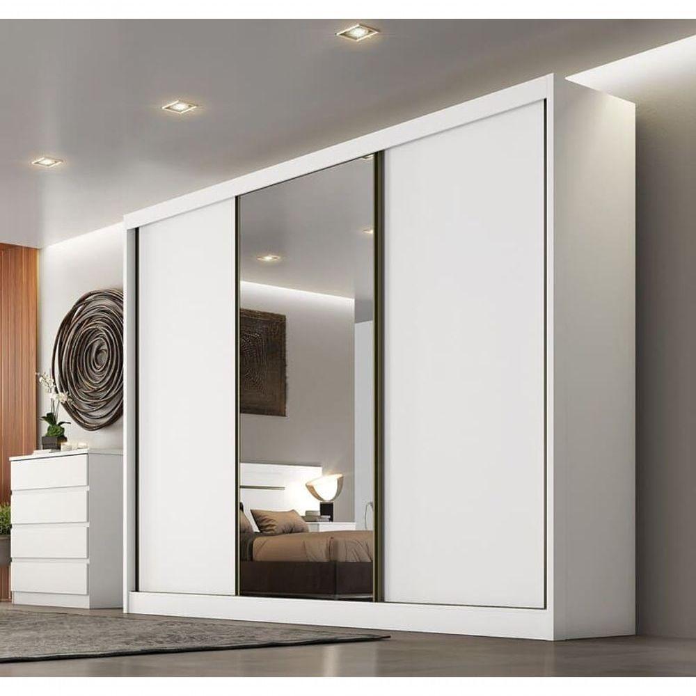 Guarda Roupa Casal Com Espelho 3 Portas 8 Gavetas Logan-branco Móveis Novo Horizonte - 2