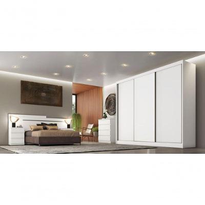 Guarda Roupa Casal Medelim 3 Portas de Correr 8 Gavetas Branco 100% MDF