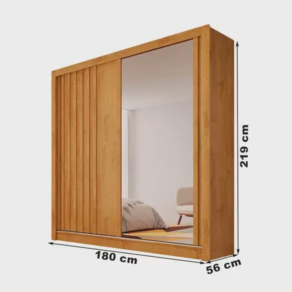 Guarda Roupa Solteiro Ripado Com Espelho 2 Portas 4 Gavetas Lugano-peroba Made Marcs - 2