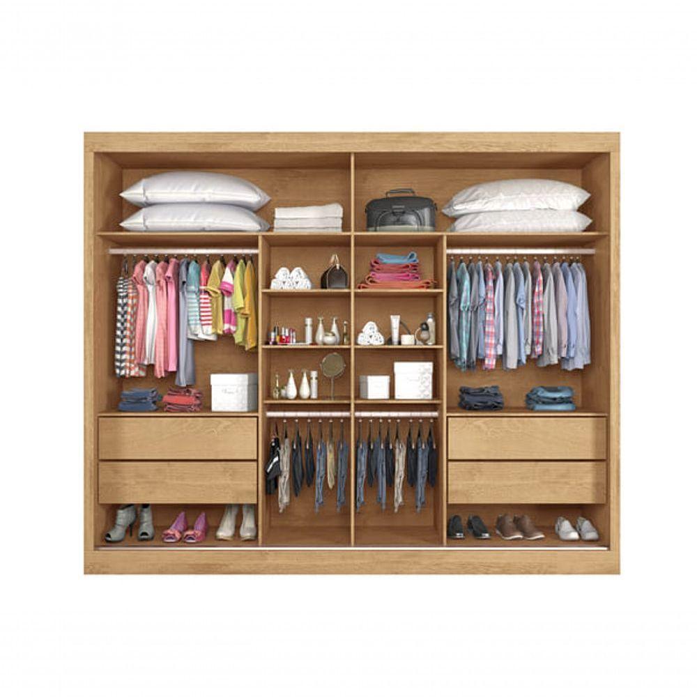 Guarda Roupa Casal Espelhado 2 Portas 4 Gavetas Verona-amêndoa Made Marcs - 2