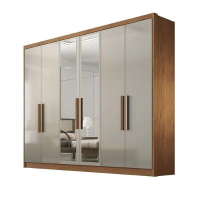 Guarda Roupa Casal Rizon Plus 6 Portas Bater 8 Gavetas Cumaru-Fendi MDF