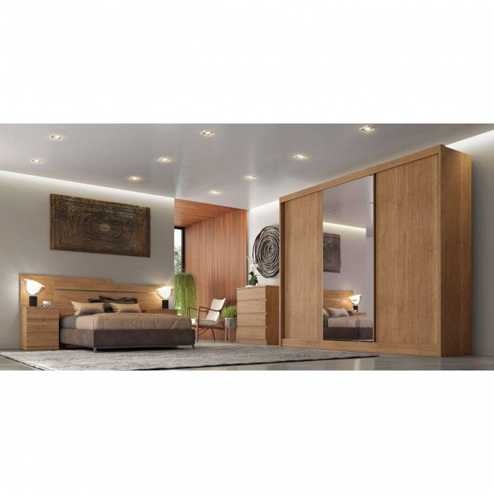 Guarda Roupa Casal Com Espelho 3 Portas 6 Gavetas Logan-cumaru Móveis Novo Horizonte - 1