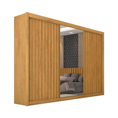 Guarda Roupa Casal Horizonte 3 Portas de Correr 6 Gavetas Peroba MDF Móveis Europa