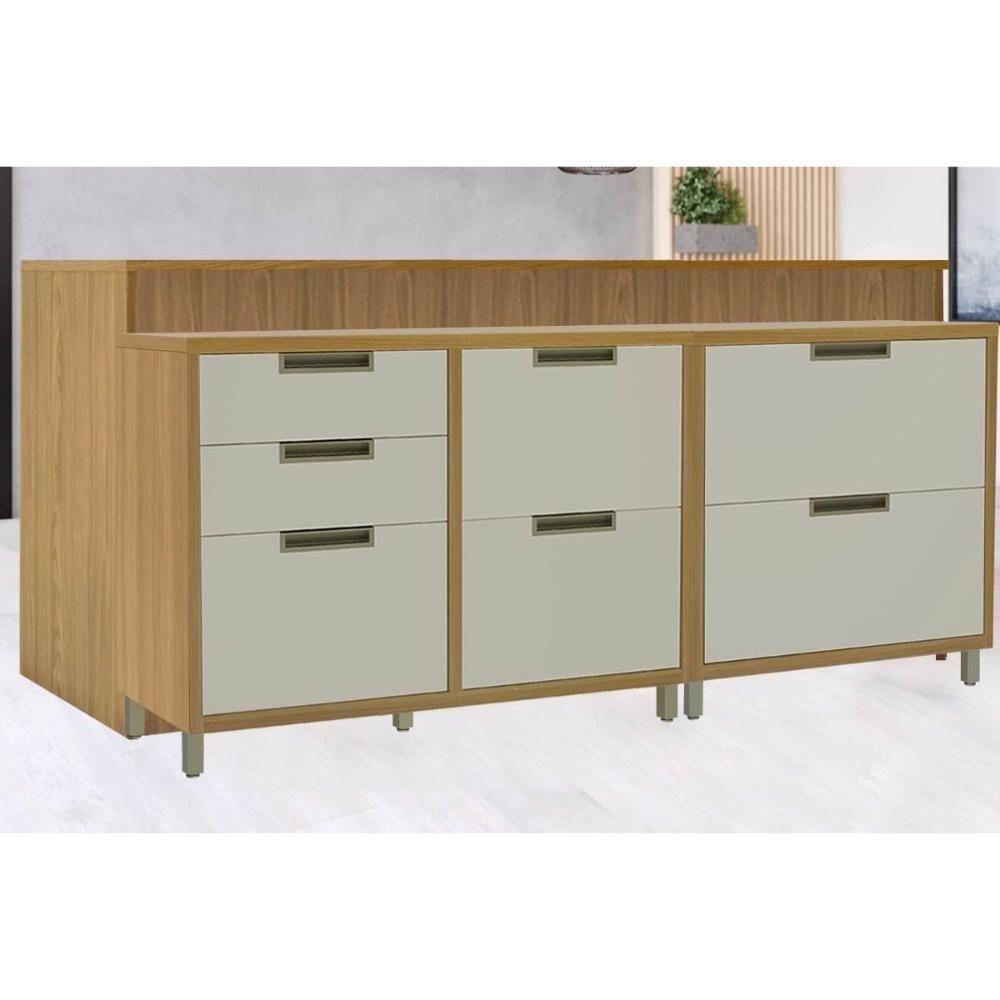 Bancada Ilha Cozinha Imperatriz Com 2 Portas E 5 Gavetas 200cm Freijó Off White - 2