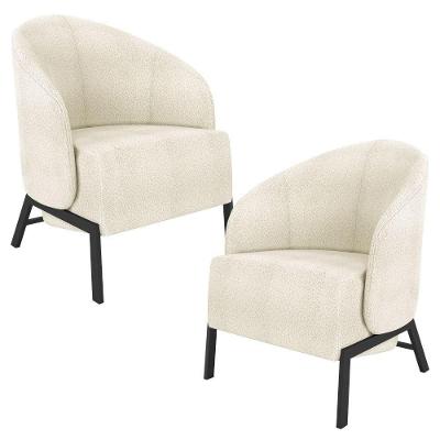 Kit 02 Poltronas Para Sala Living Pés Industrial Sierra K01 Bouclê Bege - Lyam Decor