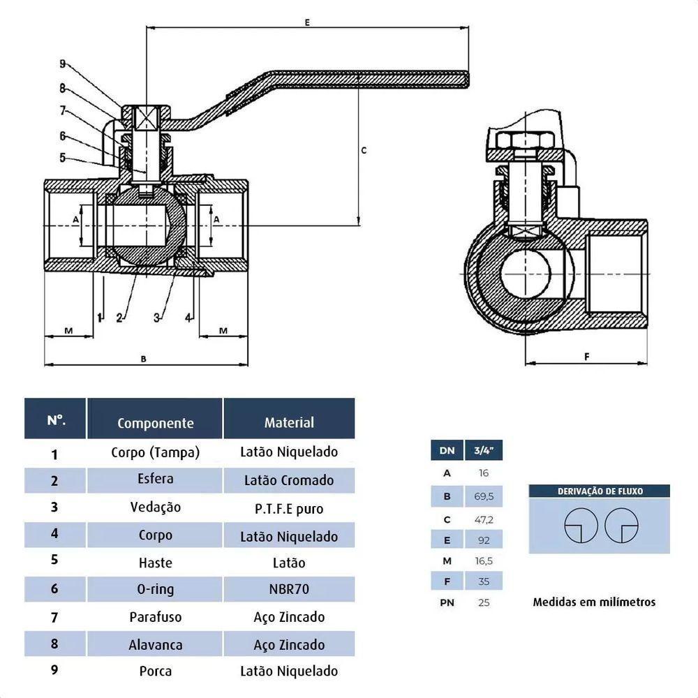 Válvula Esfera 3 Vias Em L Alavanca 1.1/2 Ivm Italy - 2