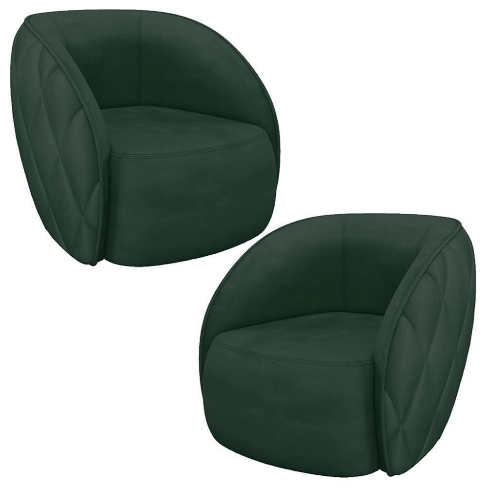 Kit 02 Poltronas Decorativa Para Sala Living Olimpo M03 Veludo Verde - Lyam Decor - 1