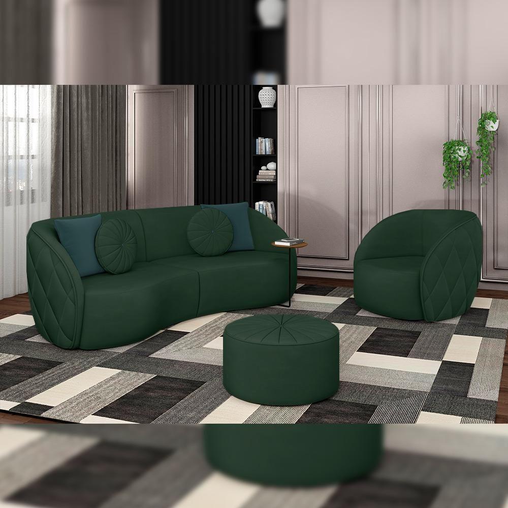 Kit 02 Poltronas Decorativa Para Sala Living Olimpo M03 Veludo Verde - Lyam Decor - 2