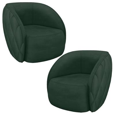 Kit 02 Poltronas Decorativa Para Sala Living Olimpo M03 Veludo Verde - Lyam Decor