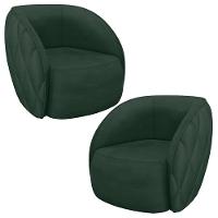 Kit 02 Poltronas Decorativa Para Sala Living Olimpo M03 Veludo Verde - Lyam Decor - 1