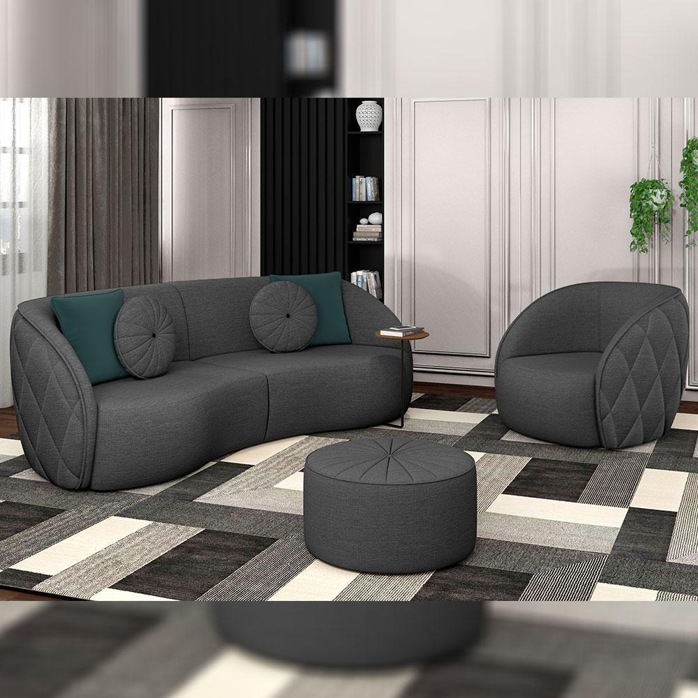 Poltrona Decorativa Para Sala Living Olimpo M03 Linho Chumbo - Lyam Decor - 2