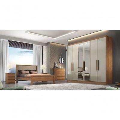 Guarda Roupa Casal Linea 6 Portas com Espelho 6 Gavetas Cumaru-Fendi MDF