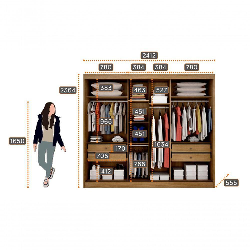 Guarda Roupa Casal Ripado Com Espelho 3 Portas 4 Gavetas Royale-cumaru Móveis Novo Horizonte - 4