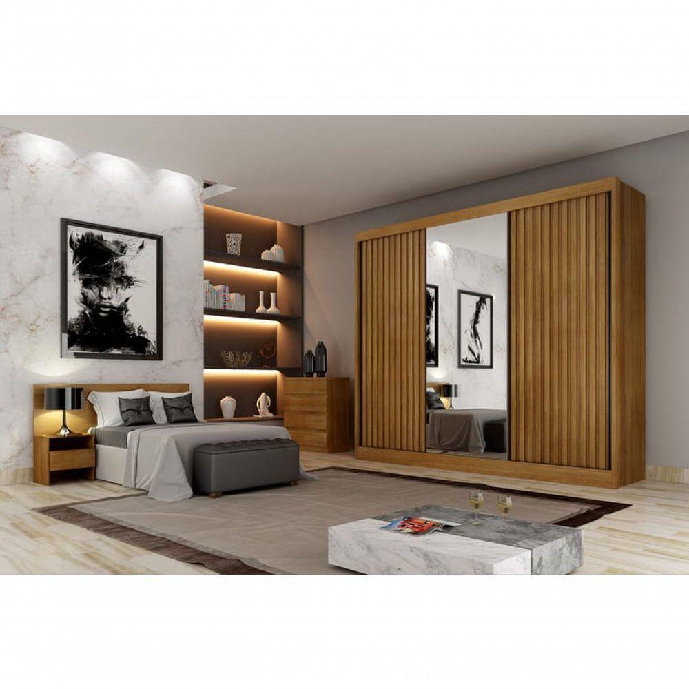 Guarda Roupa Casal Ripado Com Espelho 3 Portas 6 Gavetas Canastra-cumaru Móveis Novo Horizonte - 1