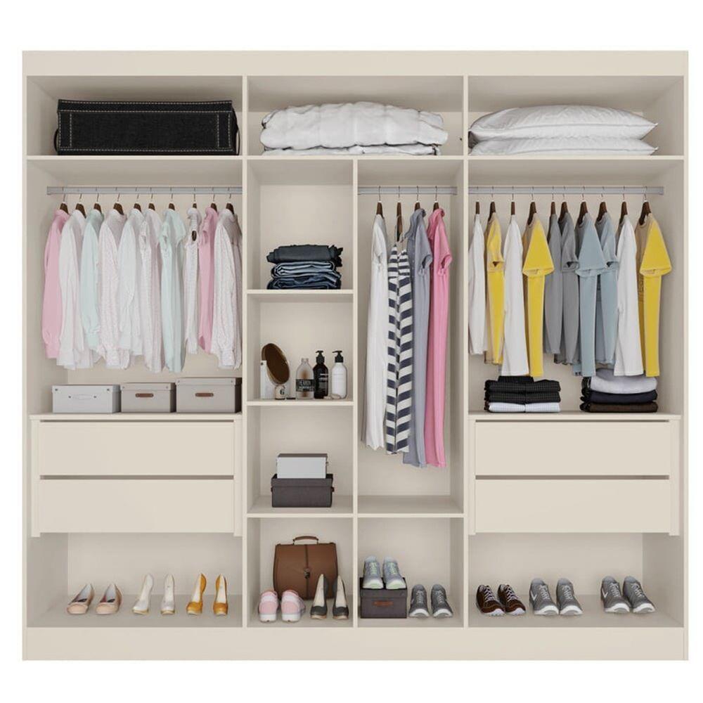 Guarda Roupa Casal Com Espelho 6 Portas 4 Gavetas Oslo-off White-peroba Made Marcs - 2