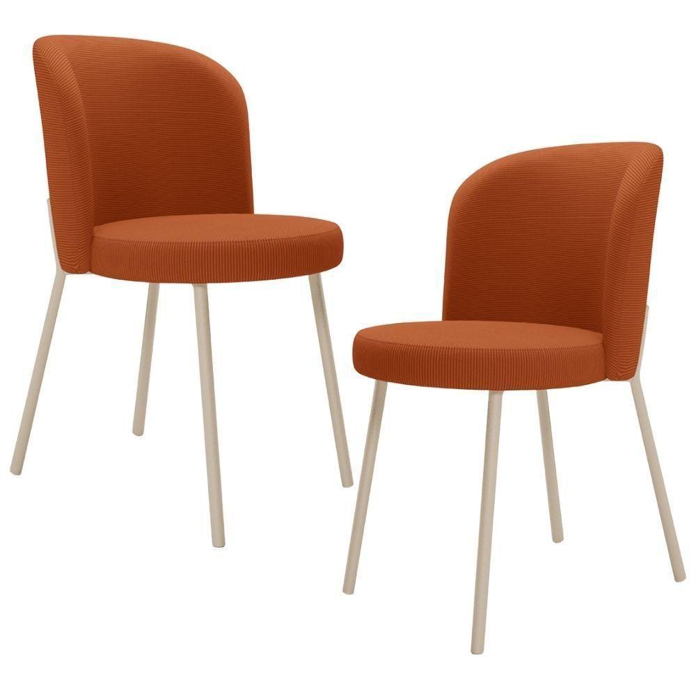Kit 2 Cadeiras Sala De Jantar Estofada Gavi Arena L02 Tecido Terracota Lyam Decor - 1